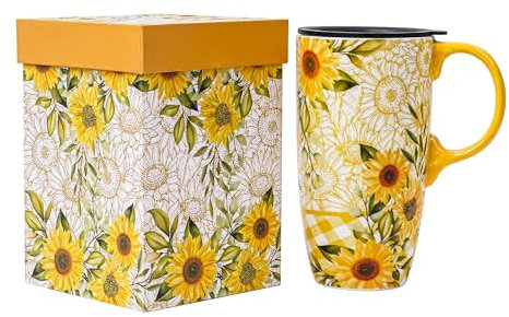 DUSVALLY Coffee Mug Coffee Ceramic Mugs Latte Tea Cup with Lid and Gift Box 17oz.Big Mug.Yellow