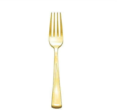 Party Essentials Disposable Plastic Cutlery/Heavy-Duty Flatware/Silverware for All Events, 100-Count, Shiny Gold Forks