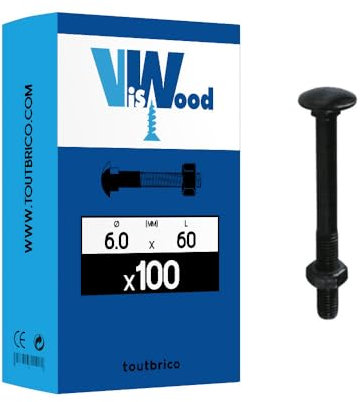 100 boulons TRCC 6 X 60mm zingué noir - Viswood