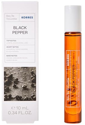 KORRES BLACK PEPPER Eau De Toilette per uomo in pratico formato da viaggio deluxe, profumo speziato e fresco con note agrumate, dermatologicamente testato, vegano, 10 ml