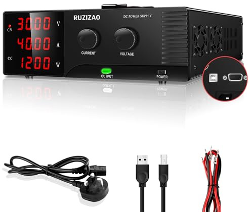 RUZIZAO Bench Power Supply 30V 40A 1200W, High Power DC Power Supply Variable Benchtop Lab Power Supplier with Encoderknob, Adjustable Switching Regulated