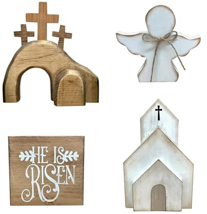 Kuuleyn Decorazione Scena Pasquale, Decorazione Croce Tombale, Ornamento Vassoio, Decorazione Tavola per Interni, Decorazione Vassoio Laminato Casa Angelo in Legno di Pasqua