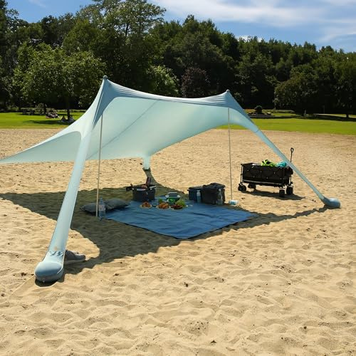 your GEAR Cameo Beach Shelter XXL - UPF 50+ Strandmuschel, 8 Personen Strandzelt, UV 50+ Sonnenschutz, Sonnensegel mit Sandtaschen, Heringen, Aluminium Aufstellstangen, Strand Garten Picknick