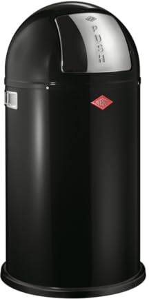 Wesco Pushboy Papperskorg i färgen svart, pulverlackerad stålplåt, 50 liter volym, stor flik i rostfritt stål, avtagbar innerbehållare