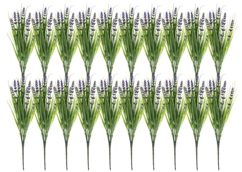 sourcing map 20Pcs Artificial Grass Plants, 14.6 Plastic Fake Lavender Greenery Shrubs Outdoor Artificial Shrubs Faux Bushes for Home Garden Front Decor, Purple