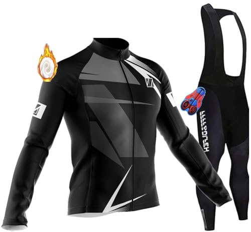 Herren Fahrradbekleidung Set Herren Radsportanzüge mit Thermofleecefutter Langarmtrikot Winter Radtrikot Set mit 9D Polster Hosen für MTB Rennrad