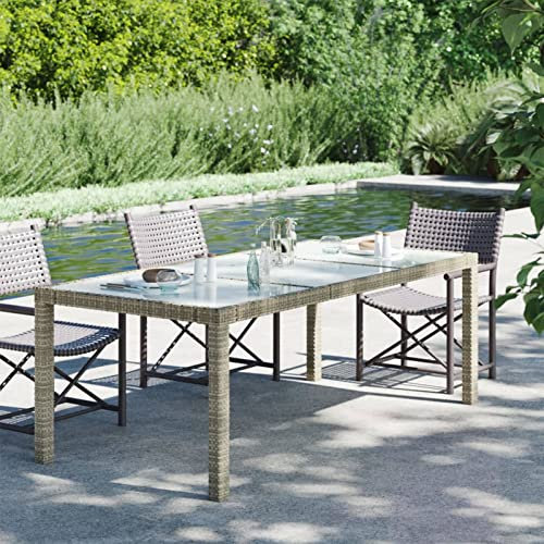 Juroupi Gartentisch Terrassentisch Wetterfest Lounge Tisch Outdoor BalkonhäNgetisch Grau 190x90x75 cm Hartglas und Poly Rattan