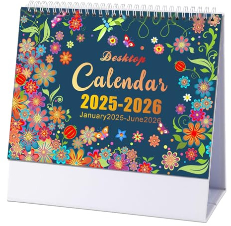 Bailinks Calendrier de bureau 2025-2026 sur pied, calendrier mensuel compact avec papier épais, 20,5 x 20,5 cm, calendrier à rabat de janvier 2025 à juin 2026, idéal pour la planification de la maison