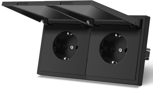 MVAVA Enchufe Exterior,Enchufes pared Con Garfio,Empotrable Estándar,Tapa con Protección,Placa de Mate,Seguridad infantil,2 Enchufess con Tapa,150mm Negro