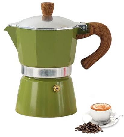Moka Pot, Italian Espresso Stove Top Coffee Maker, Stove Top Coffee Continental Percolator Pot for Camping, Caravan (3 Cups / 150ml) (Green)