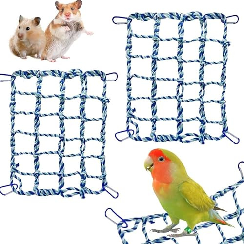 CQJ Lot de 2 Cordes d’Escalade en Coton pour Cage à Rats – Accessoires avec 4 Crochets – Jouets pour Hamsters et Petits Animaux – Bleu
