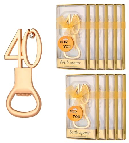 DADEA Apribottiglia 40 Anni - Set 10 Pezzi Dorati Trapano Acqua - Bomboniere Matrimonio Uomo (10P 40)