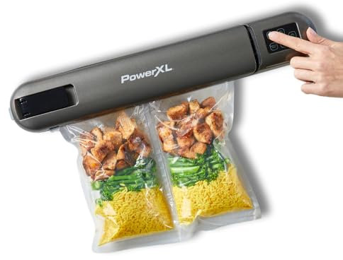PowerXL Cordless DuoSealer, Food Vacuum Sealer Machine, Automatic Bag Cutter, Fast Compact Design, Includes 2 x Compostable Vacuum Seal Bags Rolls Included