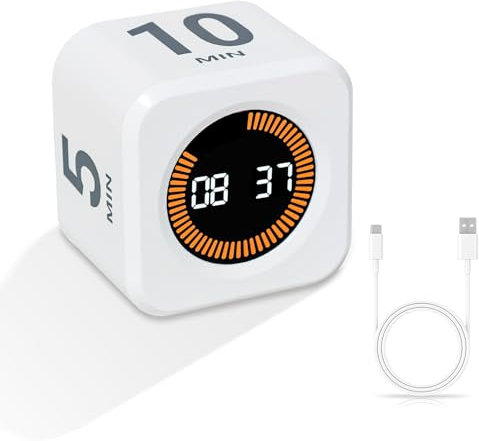 Mucek Schwerkraft-Sensor-Timer, Time Pomodoro Timer, Küchentimer Eieruhr Digital mit Einstellbarem Ton, kurzzeitwecker für Büro, Studium, Kochen, Sport（Weiß）
