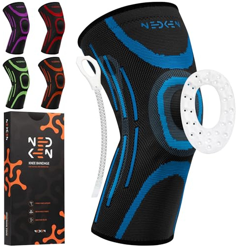 NeDKeN Kniebandage - Knieorthese mit Gelenkstabilisierung, Meniskus – Orthese, Kniestütze, Orthopädischer Knieschutz für Kniescheibe & Arthrose, Sport & Rehabilitation Bandagen (Blau, XL)