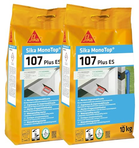 Sika - mortero impermeabilizante - Sika Monotop 107 Plus ES - uso en interior y exterior - hormigón, mortero, piedra y fibrocemento - 10 kg (Paquete de 2)