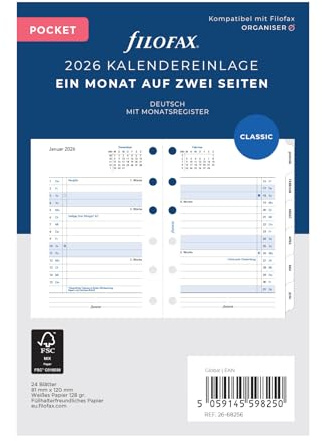 Filofax Kalender Pocket 1Mo/2S tabbed (deutsch)2026