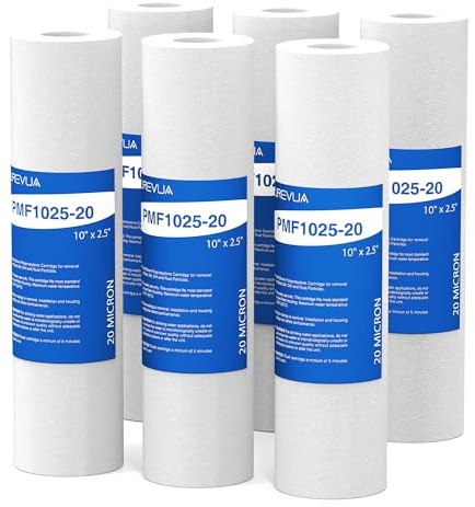 Purevua 20 Micron 10 x 2.5 Sediment Filter, Whole House Water Filter Cartridge Replacement for Any 10 inch RO Unit, Compatible with Culligan P5, GE FXUSC, WFPFC5002, AP110, WHKF-GD05, Pack of 6