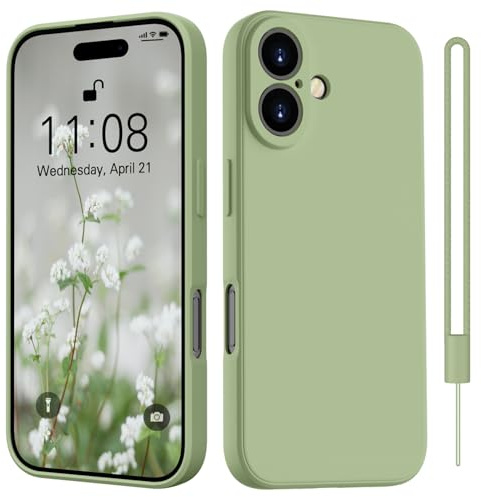HGH für iPhone 17 Hülle Silikon mit 1 Lanyard, Matcha-Grün | Handyhülle für iPhone 17 Dünn Rundumschutz mit Microfiber-Innenfutter Kratzfest Schutzhülle