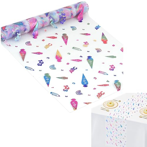 Tischläufer Einschulung Deko,Tischdeko mit Zuckertüten, 123 ABC & Regenbogen,Tischband für Schuleinführung Schulanfang Deko für Mädchen und Jungen,Geburtstagsfeier,Hochzeitsdeko,28CM*5M