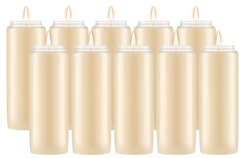 Lerner 9-Day Memorial Candles, 10 Pack, 7” Pillar Prayer Candle in Plastic Jar, Long-Lasting Smokeless Clean Burning Mourning & Shiva Candle for Vigils, Church, Emergencies, Jewish Yahrzeit Candles