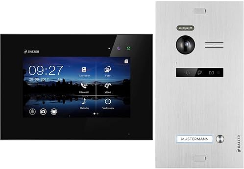 Balter EVO-HD Video Türsprechanlage, Video Türklingel, Smartphone App, 1 Familienhaus Klingel, 2X 7 Zoll HD-Monitore, Full HD-Kamera, 2 Draht Bus, Gegensprechanlage mit 175° Weitwinkel