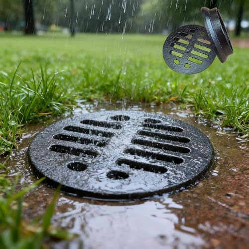 Coperture Per Tombini Da Esterno, 5-25cm Nero Griglia Canaletta Scolo Acqua Piovana Ghisa Canalette Di Drenaggio Rotonda, Robusto Durevole, Piovana Copertura Per Giardino Garage Prato(200mm)