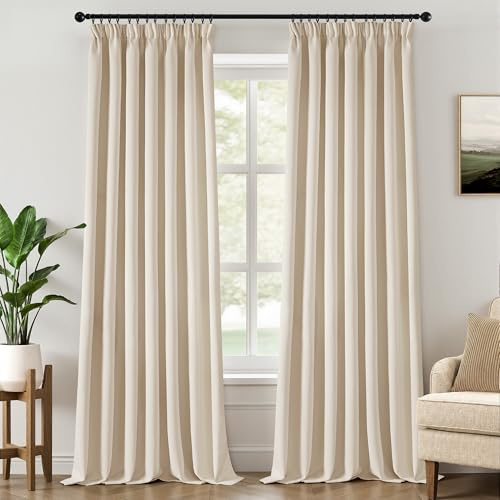 MIULEE Verdunklungsvorhänge mit Kräuselband Elfenbein-Weiß Vorhänge Blickdicht 2er Set 140x245cm Modern Gardinen Abdunkelnde Vorhänge Wohnzimmer Schlafzimmer Fenster Gardine Verdunkelung Thermovorhang
