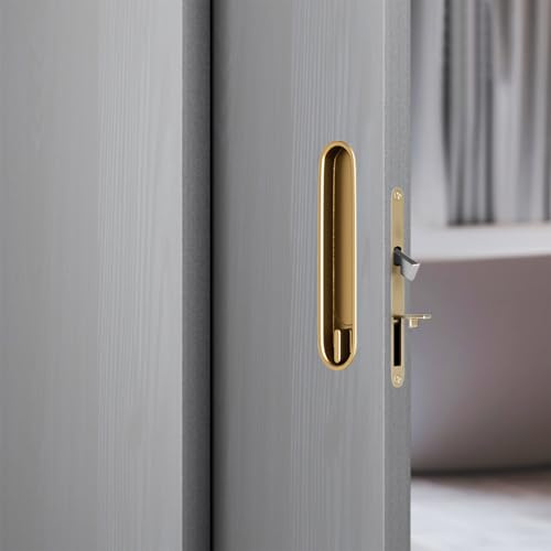 Hoconnie Cerradura de puerta corrediza y tirador de bolsillo empotrado, cerradura invisible para puerta de 154 mm (dorado, para puerta de 35-45 mm)