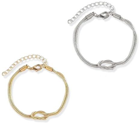 fKiZanthene Bracelets pour couple en acier inoxydable avec design de nœuds, bracelet en or et argent comme bijou pour les couples, au quotidien à la maison ou au repas