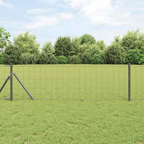 Staketenzaun, Zaun mit Pfosten Grau 0,4 x 25 m Stahl Drahtzaun für den Garten, Sicherheitszaun