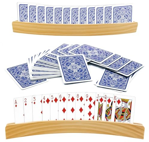 euluoziqing 2 Pcs Playing Card Holders, Wooden Curved Game Card Holders | Hands Free Poker Cards Holder Stands Racks for Bridge Canasta Strategy Cards Games