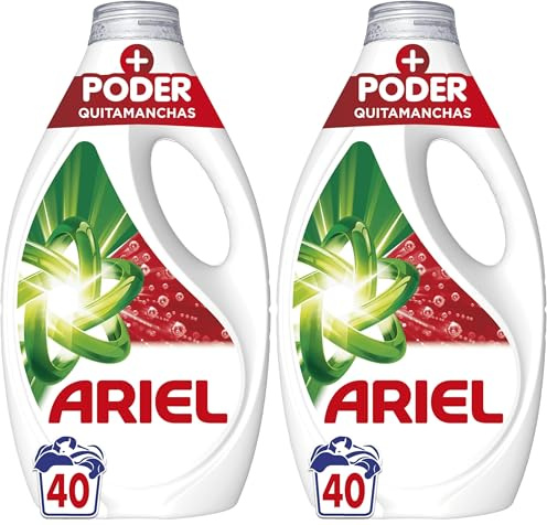 Ariel Detergente Lavadora Liquido, 40 Lavados, Jabon Extra Poder Quitamanchas, Limpieza Profunda (Paquete de 2)