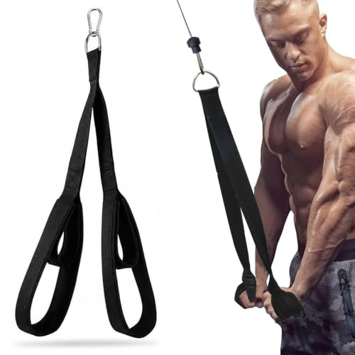 Trizepsseil für Kabelzug, Pull-Down-Seil mit gepolsterten Griffen, Edelstahl-D-Ringen und Druckknopf, für Pushdowns, Face Pulls und Crunches, Home Gym