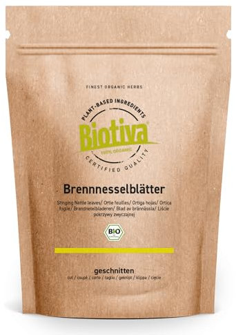 Biotiva Infusión de hojas de ortiga orgánica 250 g - infusión de ortiga - hojas sueltas - hierba de ortiga 100% orgánica - llenada y verificada en Alemania (DE-ÖKO-005)