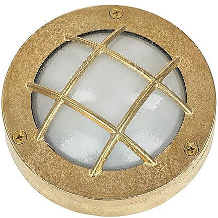 Licht-Erlebnisse Wandleuchte Außen aus Messing Glas IP64 Hof Haustür Garten Ø14 cm G9 nostalgische Schiffslampe Kellerleuchte Maritime Außenlampe AGIA