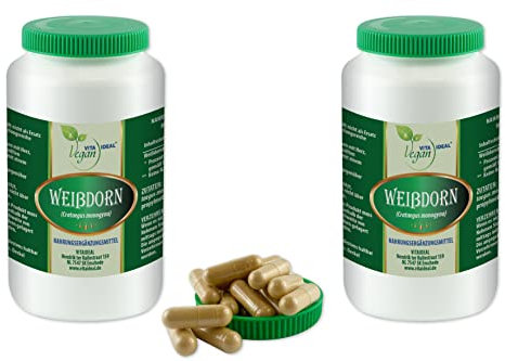VITA IDEAL Vegan® Weißdorn - Beeren 2x 360 Kapseln - Crataegus monogyna - Tagesportion 1000mg Weissdornbeeren reines Pulver. Natürlich, pflanzlich und ohne Zusatzstoffe, original von VITAIDEAL.