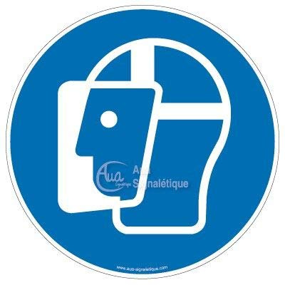 AUA SIGNALETIQUE - Autocollant Visière de Protection obligatoire M013 - Ø 130 mm, Vinyl adhésif