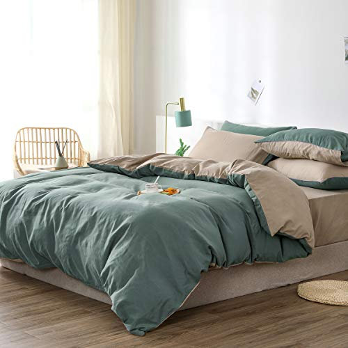 Boqingzhu Bettwäsche 155x220cm Grün Braun Taupe Uni Wende Bettwäsche Set Microfaser Bettbezug mit Reißverschluss und Kissenbezug 80x80cm