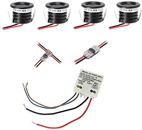 VBLED© 4er KIT VISUM 1W Mini-Einbauspot Mini Spot 12VDC IP65 Warmweiss Inkl. 6W LED Trafo
