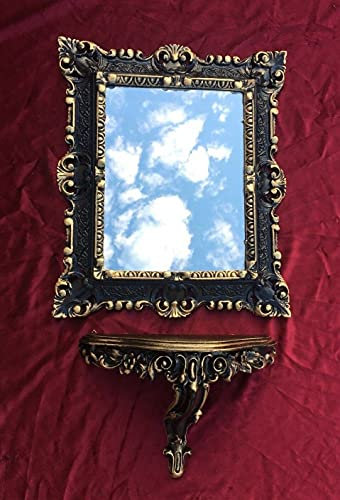 artissimo Wandspiegel Schwarz Gold mit Konsole Barock Antik 45x38 Flurspiegel Badspiegel mit Ablage Wanddeko Prunkspiegel 3047+3084 Set