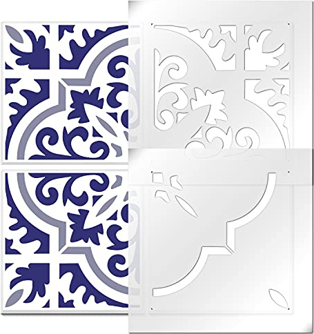 The Stencil Studio Painswick Tile Stencil - Floor, Wall or Patio. Just add Paint! Ideal for Tile Makeovers 2 Layer for Multi Colour Effect - Single Tile (11038) to fit 13 inch Tiles (33cm)