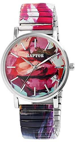Raptor Colorful Edition Damen-Uhr Zugband Edelstahl Motiv Bunt Print Analog Quarz RA10205