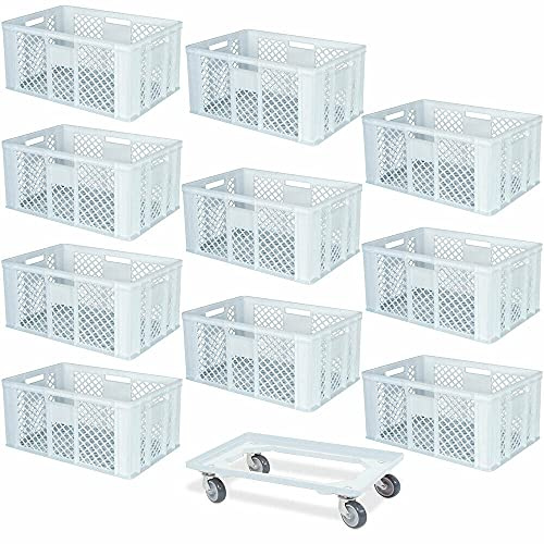 BRB 10er SPAR-Set Euro-Stapelbehälter PLUS Transportroller, 600x400x320 mm Industriequalität lebensmittelecht weiß