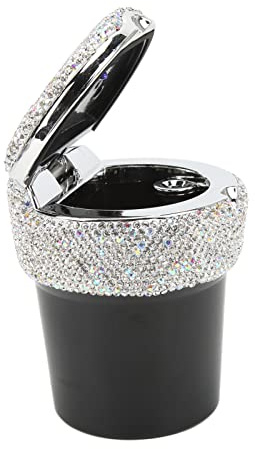 Car Ashtray, Universal Smokeless Ashtray Ashtray With Lid Portable Ashtray with LED Light Indicator for Auto Car(white)