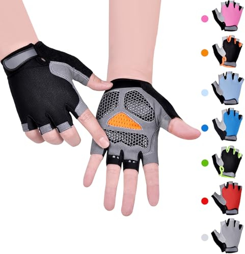 CubePlug Kids Boy Girl Cycling Climing Half Finger Gloves GEL Padded BMX Bike Fingerless [SPI] (M, Black)