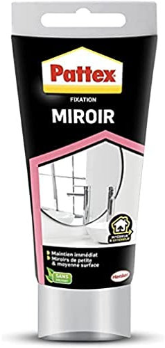 Pattex Fixation Miroir, Colle de fixation haute résistance à base de polymère, tous supports, colle blanche, tube 80 ml
