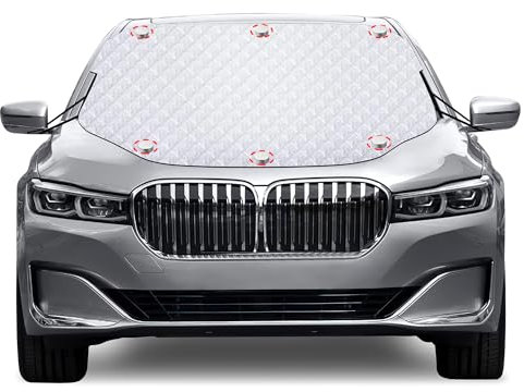 Karvipark Frontscheibenabdeckung Winter, Windschutzscheibe Abdeckung Sommer/Winter, Sonnenschutz für Auto mit Magneten für Windschutzscheibe gegen Sonne, Frost, Schnee, EIS(145×116cm)