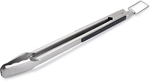 SANTOS Edelstahl Grillzange 37cm - Küchenzange - eckiger Kopf - ergonomische Handhabung - gebürsteter/rostfreier Edelstahl - starker Federmechanismus