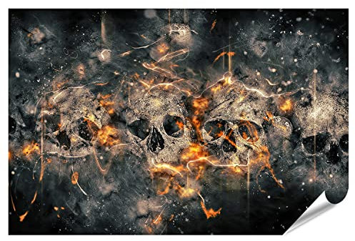 islandburner XXL Bild Poster Totenkopf Skull Schädel Vor Feuer Hintergrund Premium Bilder Fotodruck